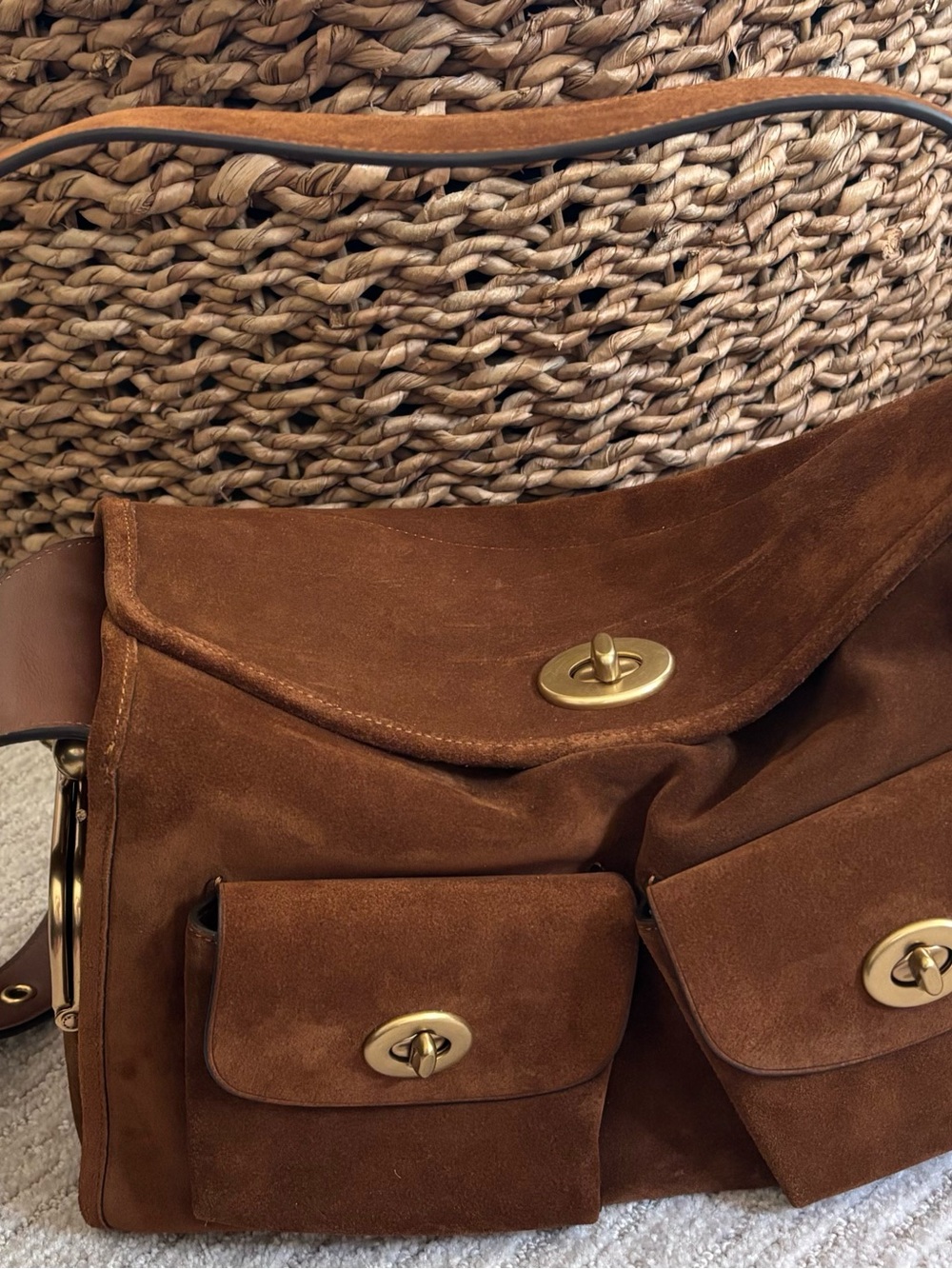 Coach Brown Suede Shoulder Bag with Gold Hardware - Picture 2 of 7